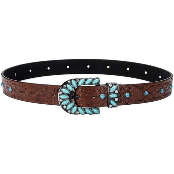 Brown Western Belt Woman Turquoise Cowgirl Belts for Jeans Pants Size Small main image 8